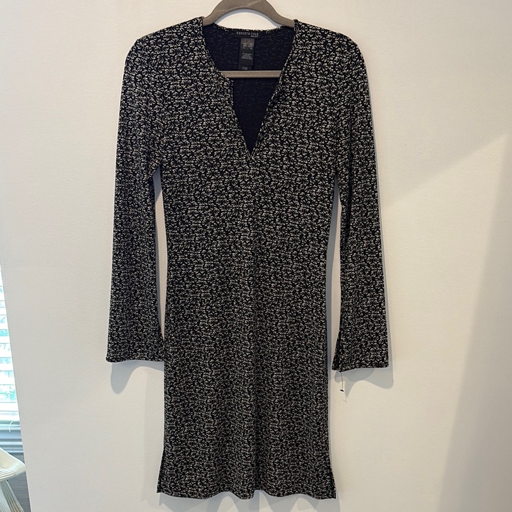 Kenneth Cole Black and White Sheath Dress with Bell Sleeves